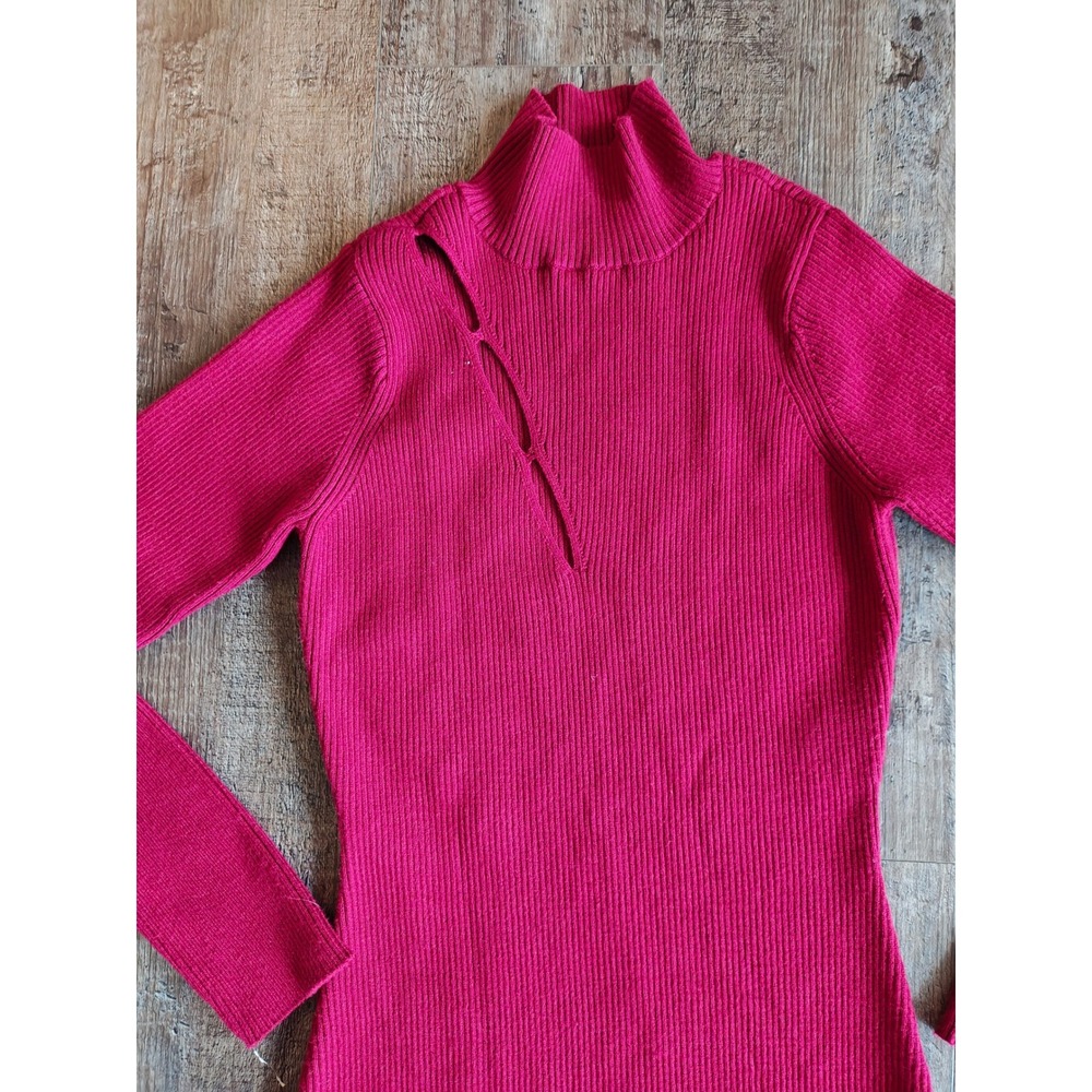 Women's Rachel Roy Magenta Pink Ribbed Knit Cutout Turtleneck Midi Dress XL